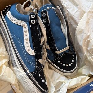 Vans Blue and Black Canvas Low-Top Sneakers with Stud Accents